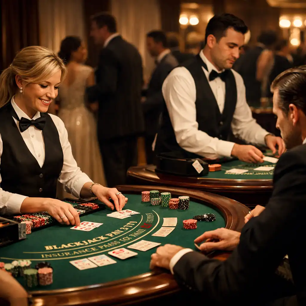 Stoły do blackjacka podczas firmowego przyjęcia Xura Veqo
